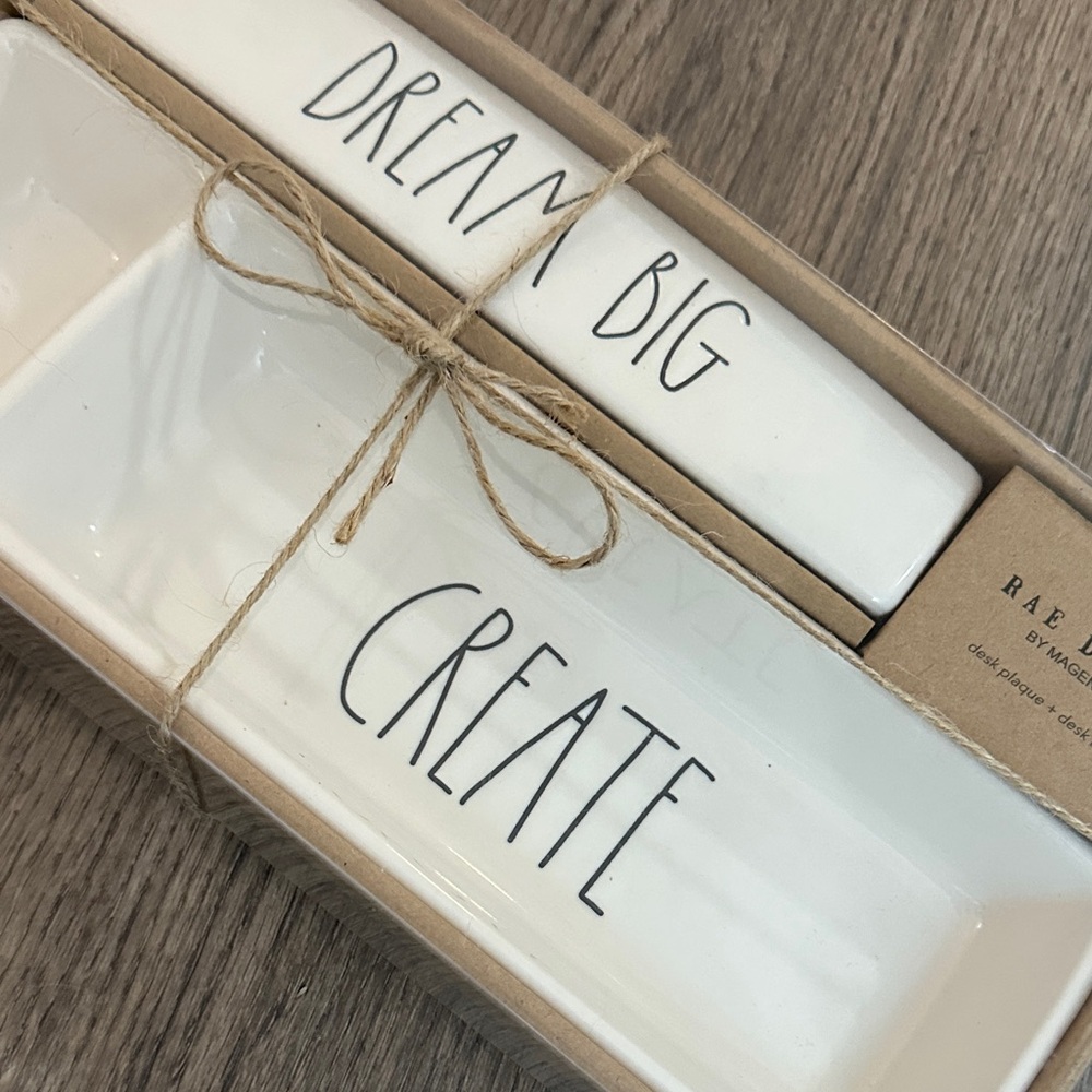 Rae Dunn White Ceramic Tray Set with Inspirational Words - Picture 3 of 4